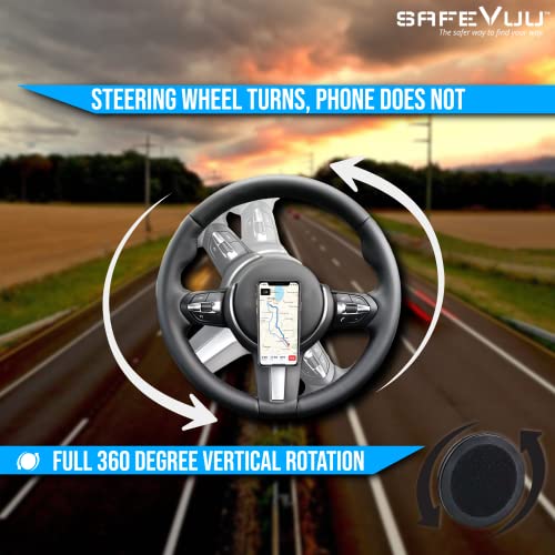 SafeVuu Patented Rotating Phone Mount, Steering Wheel Turns-Phone Does Not, Hands-Free Driving - Perfect for GPS, Trucks, Golf Carts, Utility Vehicles, Motor Coaches & More