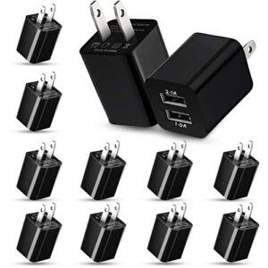 12 pieces usb wall plugs usb charger blocks charging blocks for wall outlet 2.1a dual port usb wall plug fast charging for most smartphones and tablets (black)