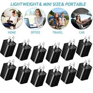 12 Pieces USB Wall Plugs USB Charger Blocks Charging Blocks for Wall Outlet 2.1a Dual Port USB Wall Plug Fast Charging for Most Smartphones and Tablets (Black)