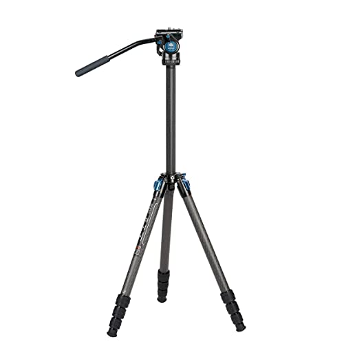 SIRUI ST-124+VA-5 Carbon Fiber Tripod with Fluid Video Head, Triangular Centre Column, Waterproof, Travel Tripod for Cameras, 4 Sections, 62.2inch, Load 6.61lbs