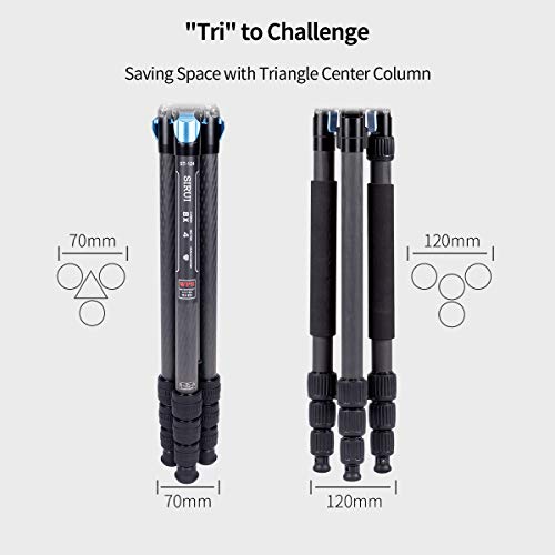 SIRUI ST-124+VA-5 Carbon Fiber Tripod with Fluid Video Head, Triangular Centre Column, Waterproof, Travel Tripod for Cameras, 4 Sections, 62.2inch, Load 6.61lbs