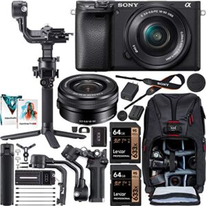 sony a6400 mirrorless camera + 16-50mm f/3.5-5.6 lens ilce-6400lb 4k aps-c filmmaker’s kit with dji rsc 2 gimbal 3-axis handheld stabilizer bundle + deco photo backpack + software