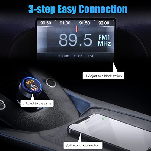 LENCENT Car FM Transmitter, Wireless Bluetooth 5.1 Radio Adapter Car Kit with Big Button, Type C PD 20W and QC3.0 18W Car Fast Charger, Bass Lossless Hi-Fi Sound Music Streaming, Wireless Call