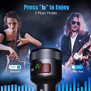 LENCENT Car FM Transmitter, Wireless Bluetooth 5.1 Radio Adapter Car Kit with Big Button, Type C PD 20W and QC3.0 18W Car Fast Charger, Bass Lossless Hi-Fi Sound Music Streaming, Wireless Call