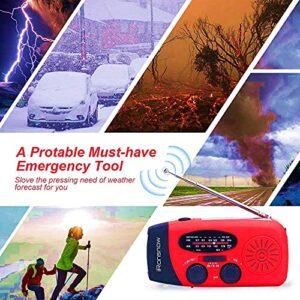 【2023 Upgraded】 iRonsnow Solar Hand Crank Radio AM/FM/NOAA/WB Weather Emergency Radio, Dynamo LED Flashlight 2000mAh Power Bank for iPhone/Android Smart Phone SOS Alarm (IR086 Red)