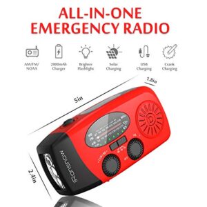 【2023 Upgraded】 iRonsnow Solar Hand Crank Radio AM/FM/NOAA/WB Weather Emergency Radio, Dynamo LED Flashlight 2000mAh Power Bank for iPhone/Android Smart Phone SOS Alarm (IR086 Red)