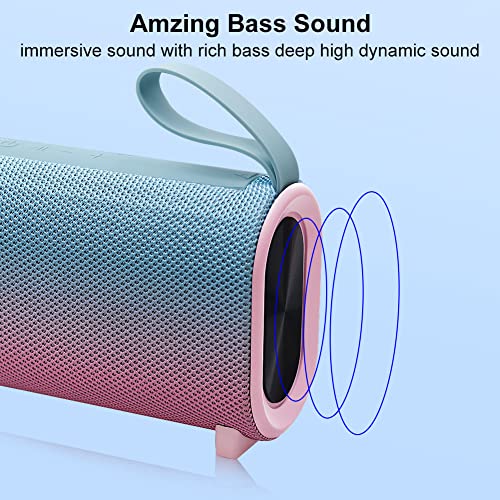 Portable Bluetooth Speaker, IPX5 Waterproof Wireless Speaker, Outdoor Speakers, Dual Pairing, Stereo Sound, Active Extra Bass, 49FT Bluetooth Range, 360Mins Playtime for Home,Party,Gifts(Blue&Pink)