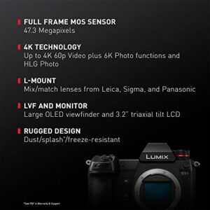 Panasonic LUMIX S1R Full Frame Mirrorless Camera with 47.3MP MOS High Resolution Sensor, L-Mount Lens Compatible, 4K HDR Video and 3.2” LCD - DC-S1RBODY