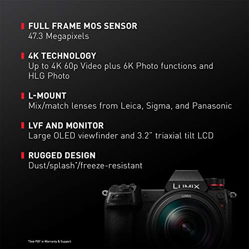 Panasonic LUMIX S1R Full Frame Mirrorless Camera with 47.3MP MOS High Resolution Sensor, 24-105mm F4 L-Mount S Series Lens, 4K HDR Video and 3.2” LCD - DC-S1RMK