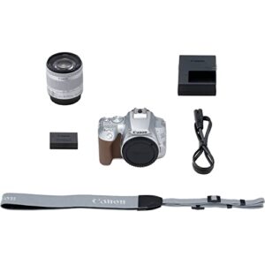 Canon EOS 250D / Rebel SL3 DSLR Camera with 18-55mm Lens (Silver) (3461C001) + 64GB Memory Card + Color Filter Kit + Filter Kit + LPE17 Battery + External Charger + Card Reader + More (Renewed)