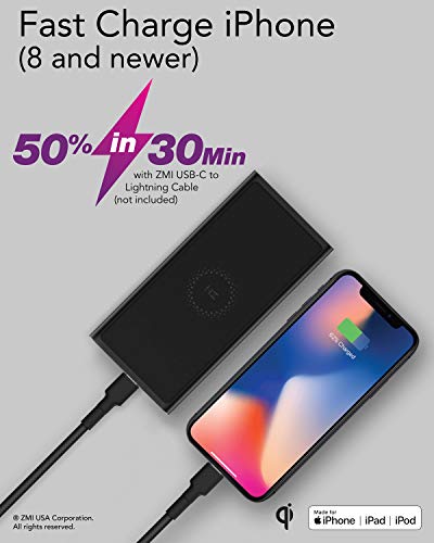 ZMI LevPower M10 MFi & Qi Certified USB PD Portable Charger with USB-C & Lightning Ports, Wireless Power Bank Compatible with iPhone 14/13/12/11/Pro/Max/X/XS/XS Max/8/8 Plus & iPad