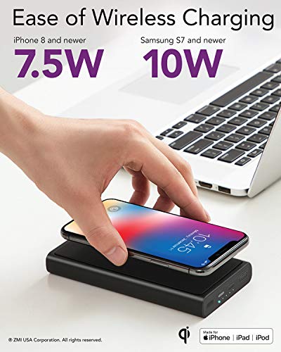 ZMI LevPower M10 MFi & Qi Certified USB PD Portable Charger with USB-C & Lightning Ports, Wireless Power Bank Compatible with iPhone 14/13/12/11/Pro/Max/X/XS/XS Max/8/8 Plus & iPad