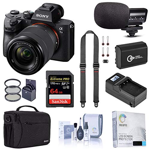 Sony Alpha a7 III Mirrorless Digital Camera with 28-70mm Lens Bundle with Bag, 64GB SD Card, Extra Battery, Smart Charger, Mic, Neck Strap and Accessories