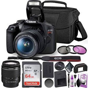 canon rebel t7 dslr camera with 18-55mm lens kit and sandisk 64gb ultra speed memory card, creative lens filters, carrying case | limited edition bundle (renewed)