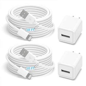 apple mfi certified iphone charger 10 ft,2pack extra long lightning cable,iphone charging transfer cord with usb plug wall charger cube travel adapter for iphone 12 11 pro max se xs x 10 8 7 6 plus 5s