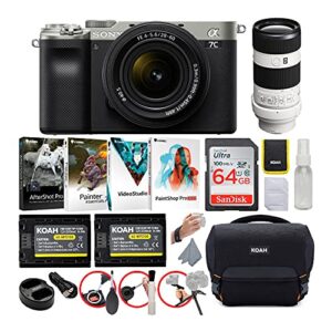 sony alpha a7c full-frame compact mirrorless camera (silver) bundle with fe 28-60mm f/4-5.6 and 70-200mm f/4.0 g oss lens (6 items)