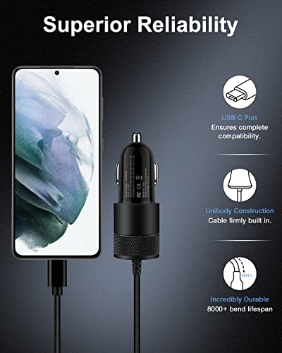 USB C Car Charger, 60W Fast Charge Type C Car Charger Cigarette Lighter Adapter with 3Ft Type C Cable Fast Charging for Samsung Galaxy S23/S22/S21/S20/Note 20/A03s/A23/A53/A04s, Google Pixel 7/6/5/4XL