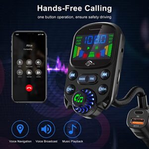 Bluetooth 5.3 FM Transmitter for Car- SOARUN Bluetooth Car Adapter PD30W & USB Port Fast Charge - HiFi Treble & Bass Player - 1.6" Display Hands-Free Calling - Car Radio with AUX Input/Output, TF Card