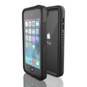 waterproof case for ipod 7/ ipod 6/ipod 5, dingxin waterproof shockproof dirtproof snowproof case rugged clear cover for ipod touch 5th/6th/7th generation for snorkeling (black, ipod touch 7)