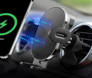 dual coils wireless car charger smart sensor phone holder air vent auto clamping phone mount for car 15w fast charging for iphone 14 13 12 pro max mini/samsung galaxy z flip 4 3 5g/s22/s21/note 20