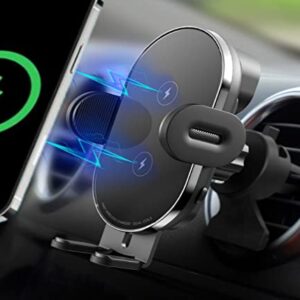 Dual Coils Wireless Car Charger Smart Sensor Phone Holder Air Vent Auto Clamping Phone Mount for car 15W Fast Charging for iPhone 14 13 12 Pro Max Mini/Samsung Galaxy Z Flip 4 3 5G/S22/S21/Note 20