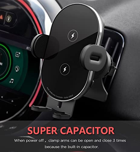 Dual Coils Wireless Car Charger Smart Sensor Phone Holder Air Vent Auto Clamping Phone Mount for car 15W Fast Charging for iPhone 14 13 12 Pro Max Mini/Samsung Galaxy Z Flip 4 3 5G/S22/S21/Note 20