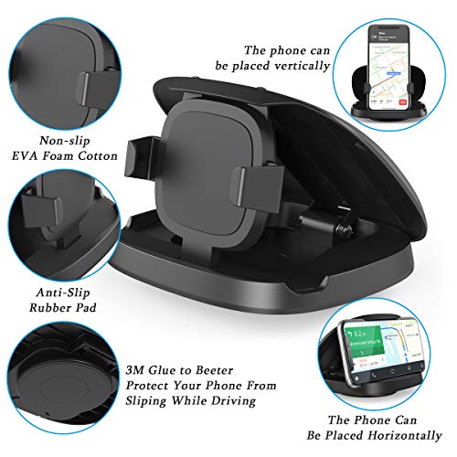 JOYEKY Cell Phone Holder for Car, Vertical Horizontal Car Phone Mount with 360° Rotate Dashboard Cradle Compatible iPhone Samsung Galaxy Android Smartphones, GPS Devices