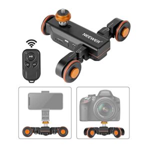 neewer 3-wheels wireless video camera dolly, 3-speed motorized electric track rail slider dolly car with remote control, compatible with dslr camera, camcorder, gopro, iphone, and android smartphone