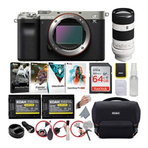 sony alpha a7c full-frame compact mirrorless camera (silver) bundle with fe 70-200mm f/4.0 g oss lens (6 items)