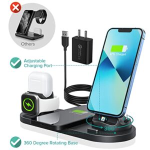 Atrden [Multi-Function Wireless Charging Station] 6 in 1, 15W Fast Wireless Charger for iPhone 14/13/12/11 Series, iWatch 7/6/5/4/3, AirPods and Smartphones (Black)