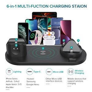 Atrden [Multi-Function Wireless Charging Station] 6 in 1, 15W Fast Wireless Charger for iPhone 14/13/12/11 Series, iWatch 7/6/5/4/3, AirPods and Smartphones (Black)