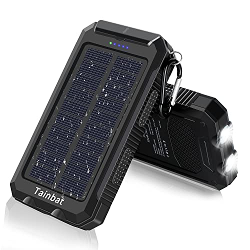 Tainbat Solar Power Bank Charger - 20000mAh Solar Phone Charger with Dual 2.1A USB Ports Portable Solar Powered External Battery for iPhone Cell Phone Devices (Black)