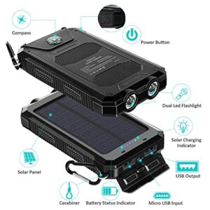 Tainbat Solar Power Bank Charger - 20000mAh Solar Phone Charger with Dual 2.1A USB Ports Portable Solar Powered External Battery for iPhone Cell Phone Devices (Black)