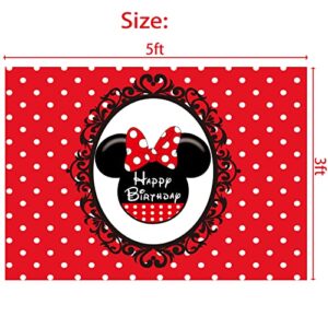 Red Mouse Backdrop Mouse Birthday Party Supplies Mouse Birthday Decorations for 1st 2nd 3rd 10th 13th Girls Birthday Decor,5X3ft