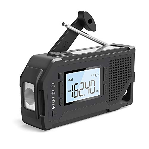 Zukakii 2000 Emergency Weather Radio, Portable Solar Hand Crank AM/FM Radio 4 Power Sources Battery Powered with LED Flashlight LCD Screen SOS Alarm Survival Bracelet for Outdoor Emergency