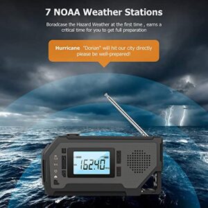 Zukakii 2000 Emergency Weather Radio, Portable Solar Hand Crank AM/FM Radio 4 Power Sources Battery Powered with LED Flashlight LCD Screen SOS Alarm Survival Bracelet for Outdoor Emergency