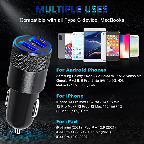 2 Pack Car Charger, 3.4a Fast Charge Dual Port USB Cargador Carro Lighter Adapter for iPhone 14 13 12 11 Pro Max X XR XS 8 Plus 6s, iPad, Samsung Galaxy S22 S21 S10 Plus S7 j7 S10e S9 Note 8, LG