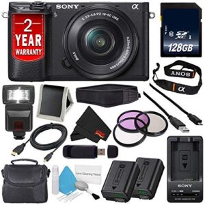 sony alpha a6300 mirrorless digital camera with 16-50mm lens (international model) + np-fw50 replacement lithium ion battery + external rapid charger + 128gb class 10 memory card bundle