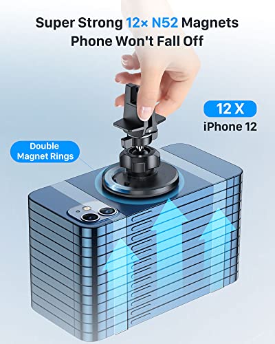 YOSH Mag-Safe Car Mount Air Vent, Car Phone Holder iPhone Magnetic Phone Car Mount Magnet Phone Holder for Cars, for iPhone 14/13/12 Series & MagSafe Case with Double Lock Clip Without Metal Plates