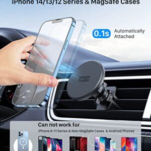 YOSH Mag-Safe Car Mount Air Vent, Car Phone Holder iPhone Magnetic Phone Car Mount Magnet Phone Holder for Cars, for iPhone 14/13/12 Series & MagSafe Case with Double Lock Clip Without Metal Plates