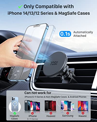 YOSH Mag-Safe Car Mount Air Vent, Car Phone Holder iPhone Magnetic Phone Car Mount Magnet Phone Holder for Cars, for iPhone 14/13/12 Series & MagSafe Case with Double Lock Clip Without Metal Plates