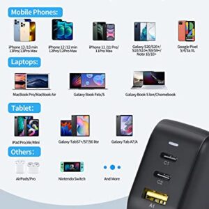 USB C Charger, Hadisala 66W 3-Port GaN Fast USB C Wall Charger, Foldable USB C PD3.0 Power Adapter, Portable Travel Charger Block for iPhone 13 Pro Max Mini/MacBook Pro/iPad, Galaxy, Pixel and More