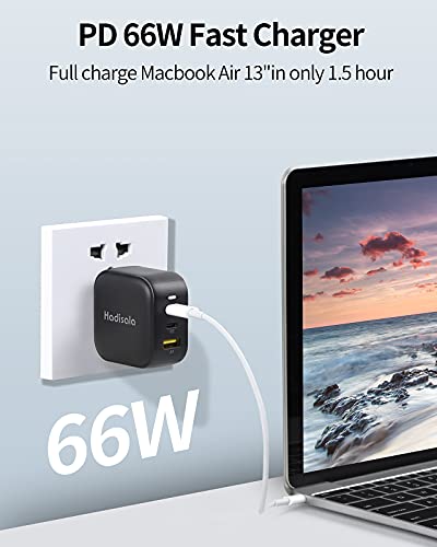 USB C Charger, Hadisala 66W 3-Port GaN Fast USB C Wall Charger, Foldable USB C PD3.0 Power Adapter, Portable Travel Charger Block for iPhone 13 Pro Max Mini/MacBook Pro/iPad, Galaxy, Pixel and More