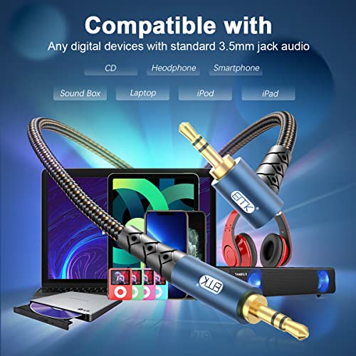 EMK 90 Degree Aux Cable 3.5 mm Auxiliary Cord Male to Male Stereo Aux Cable for Car 24K Gold Plated Hi-Fi Sound Quality Nylon Braided for Laptop Phone Tablet MP3 Player Stereo Speaker (3.3ft/1m)