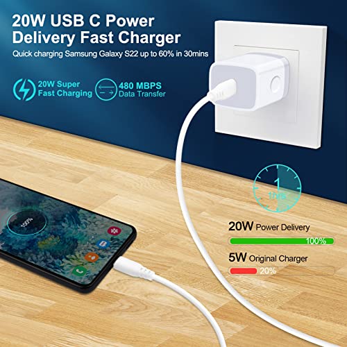 Super Fast Charger Samsung Type C for Samsung Galaxy A14 A13 5G A03S A53 A23 A54 A34 A33/S23 S22 Ultra/S21 FE/S20/A04S/Z Flip 4 3/Z Fold4,Pixel 7,USB C Wall Charger Charging Block 6FT USBC to C Cable