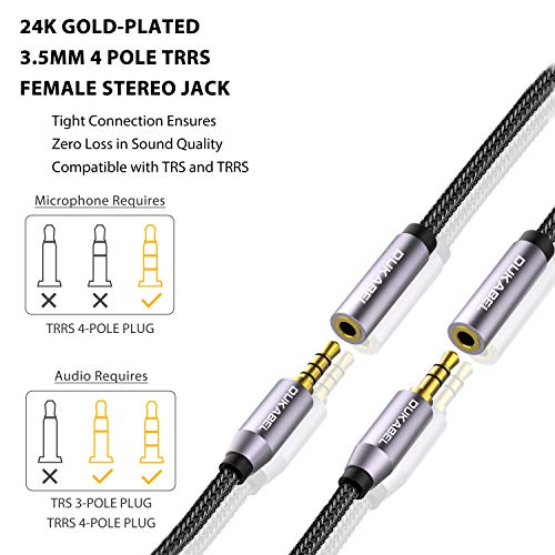 DUKABEL 3.5mm Female to Female Adapter Cable 4-Pole TRRS Female Coupler AUX Extension Cable [OFC Lossless Audio & Crystal-Nylon Braided] Aux Connector Stereo Jack Cable - TopSeries (6 inch / 15cm)