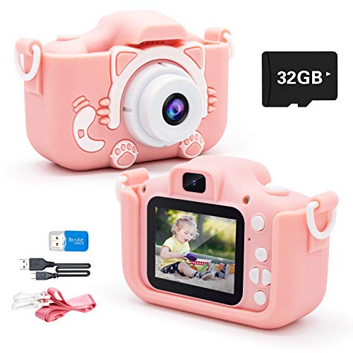 Kids Camera for Girls and Boys,1080P HD Digital Video Cameras for Toddler,Outdoor activity Anti-Drop Cartoon Camera 2.0 Inch Screen video recorder 3-12 Year Old kids Birthday Christmas Gift 32GB SD