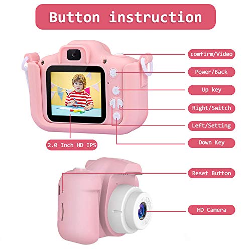 Kids Camera for Girls and Boys,1080P HD Digital Video Cameras for Toddler,Outdoor activity Anti-Drop Cartoon Camera 2.0 Inch Screen video recorder 3-12 Year Old kids Birthday Christmas Gift 32GB SD