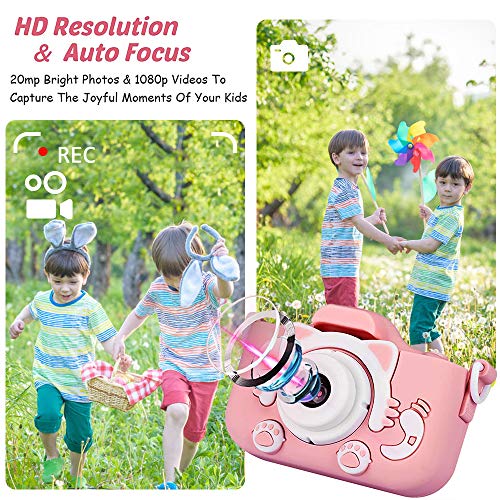 Kids Camera for Girls and Boys,1080P HD Digital Video Cameras for Toddler,Outdoor activity Anti-Drop Cartoon Camera 2.0 Inch Screen video recorder 3-12 Year Old kids Birthday Christmas Gift 32GB SD