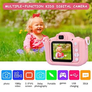 Kids Camera for Girls and Boys,1080P HD Digital Video Cameras for Toddler,Outdoor activity Anti-Drop Cartoon Camera 2.0 Inch Screen video recorder 3-12 Year Old kids Birthday Christmas Gift 32GB SD